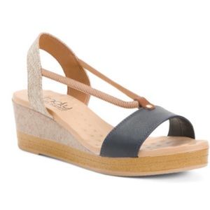 Women's Navy and Tan Wedge Sandal